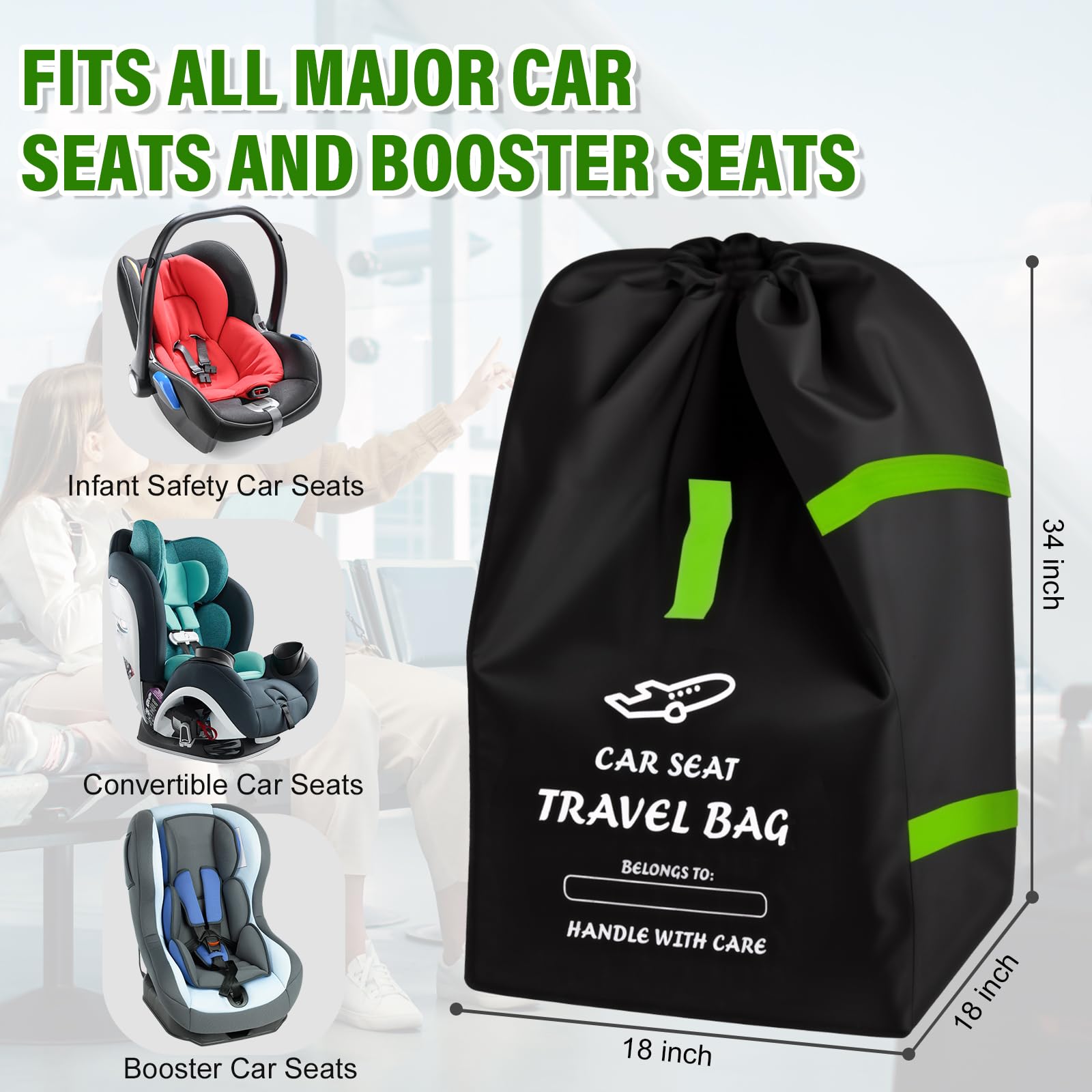 Borsa per Viaggio per Seggiolino Auto per Aereo, Borsa Gate Check per Viaggi Aerei, Sacca Portaseggiolino per Auto con Tracolla, Adatta alla Maggior Parte dei Seggiolini Auto