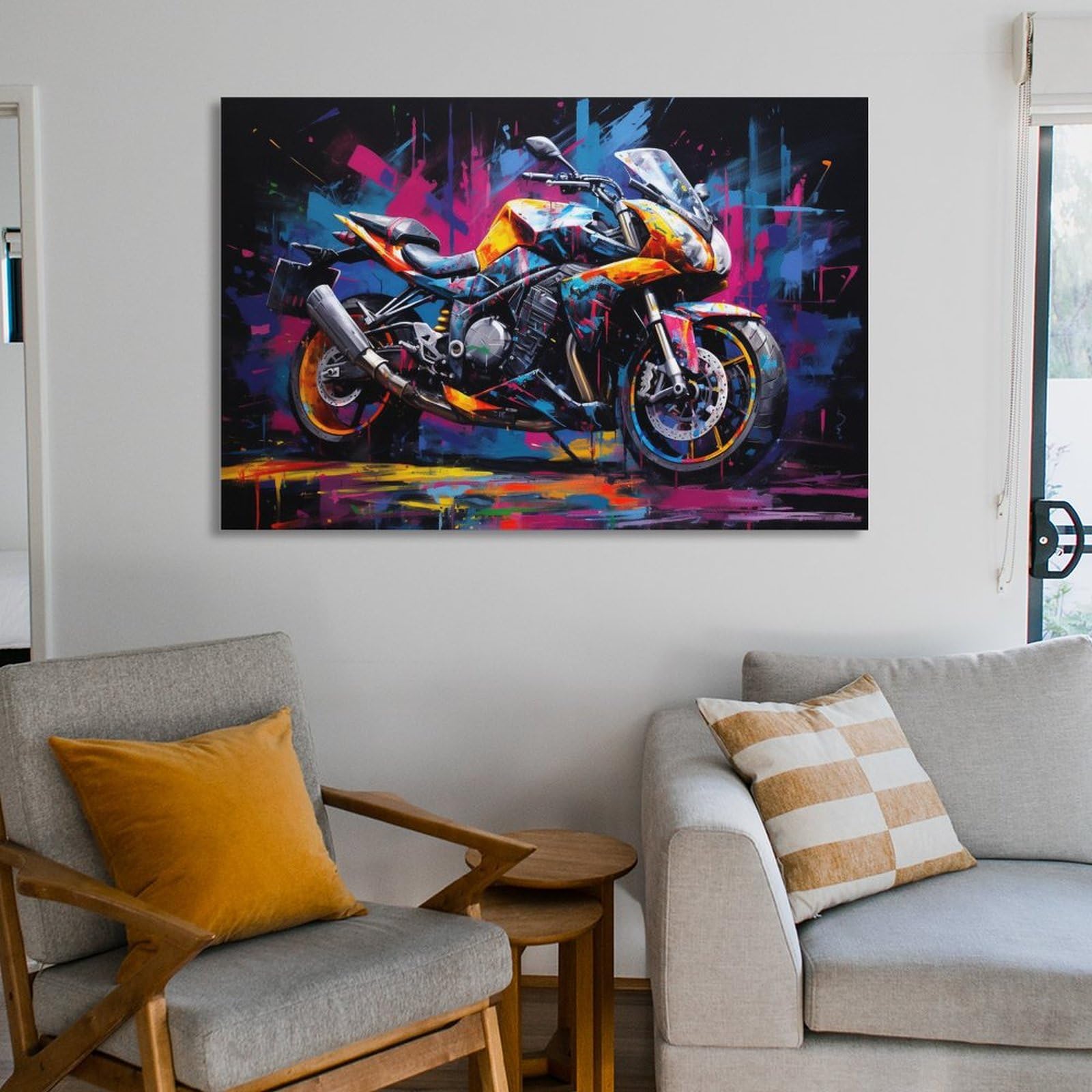 FOCCAR Hermosos carteles de lona impresos de motocicleta, retro, genial, magnífico, decoración de pared de motocicleta para salas de estar, dormitorio, arte de pared