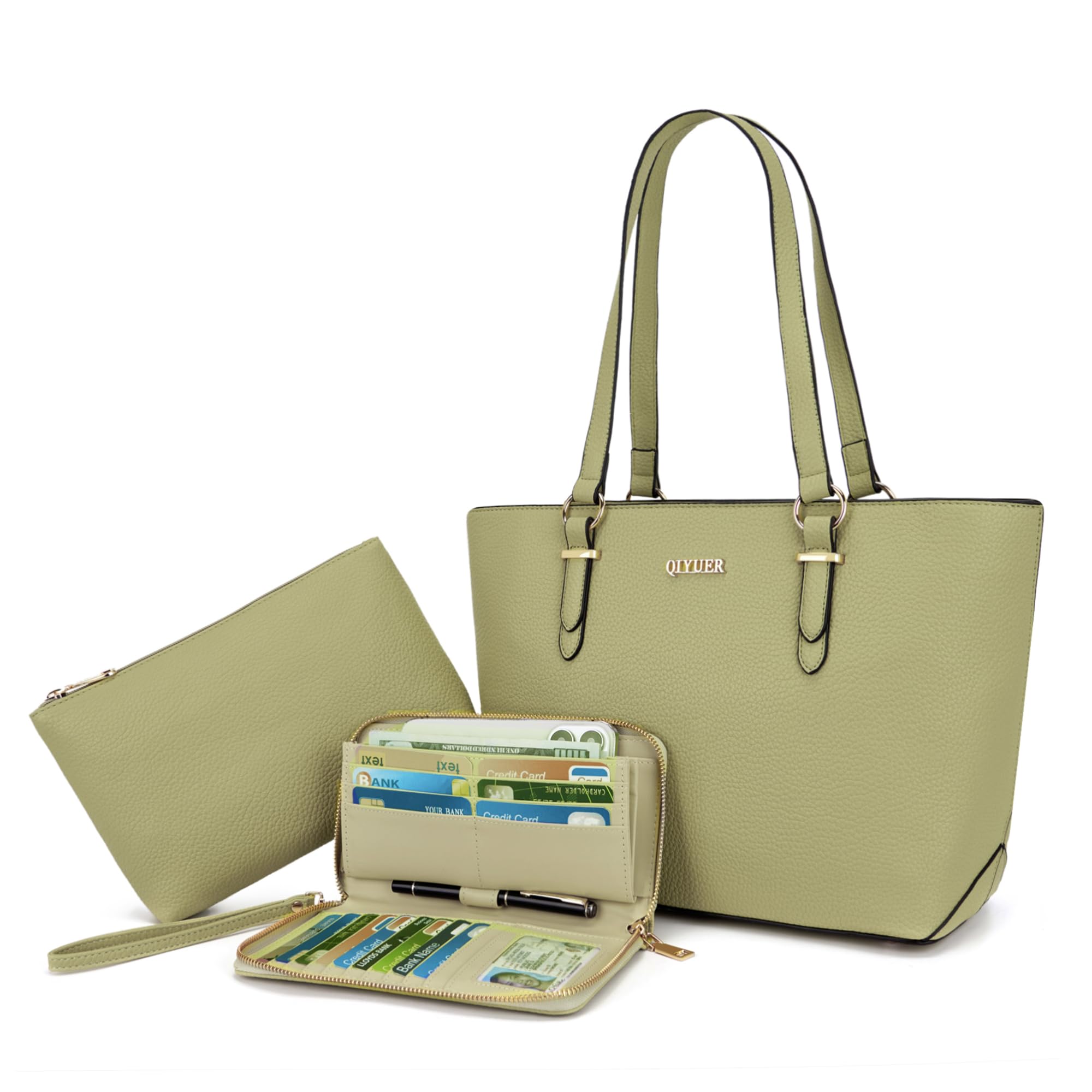 Qiyuer Versatile Daily Purses with RFID Wallet for Women Tote Handbag Set