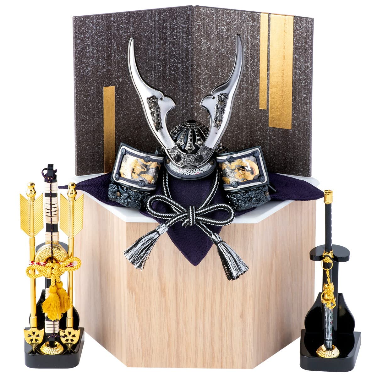 久月 五月人形セット （兜、弓、太刀、陣太鼓、金びょうぶ付き）