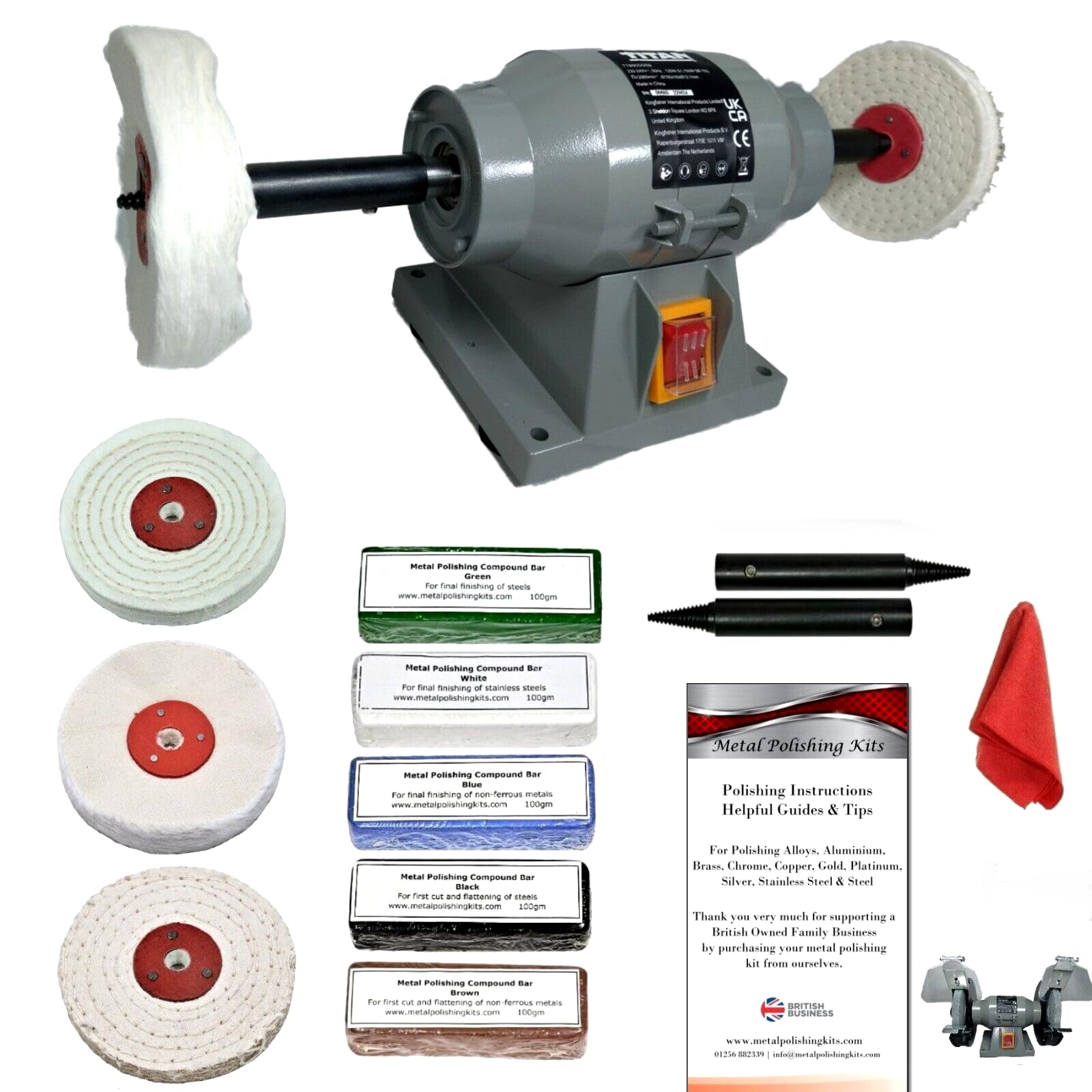 150W Bench Grinder Metal Polisher Polishing 6"" Machine 4"" Metal Polishing Kit