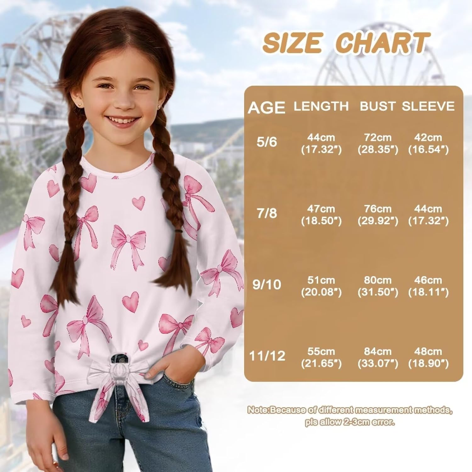 Girls Long Sleeve Shirts with Tie Hem, Crewneck Casual Blouses Tops, Loose Lightweight Sweatshirt 5-12 Years