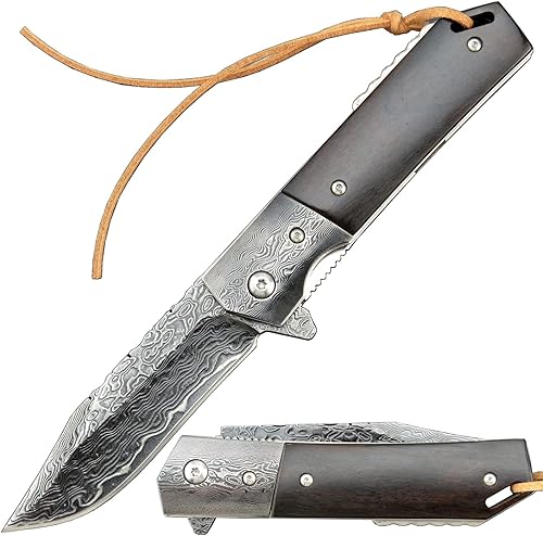Sitivien ST209 - Cuchillo plegable de Damasco VG10 Core Blade Desert Ironwood Pocket Knife cuchillo de herramientas EDC para acampar al aire libre