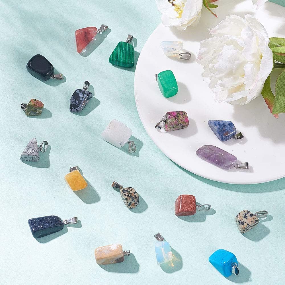 Beadthoven 24pcs Natural Irregular Gemstone Pendants Mixed Healing Stone Crystal Chakra Reiki Nugget Tumbled Rock Gemstone Charm Beads for DIY Necklace Jewelry Making