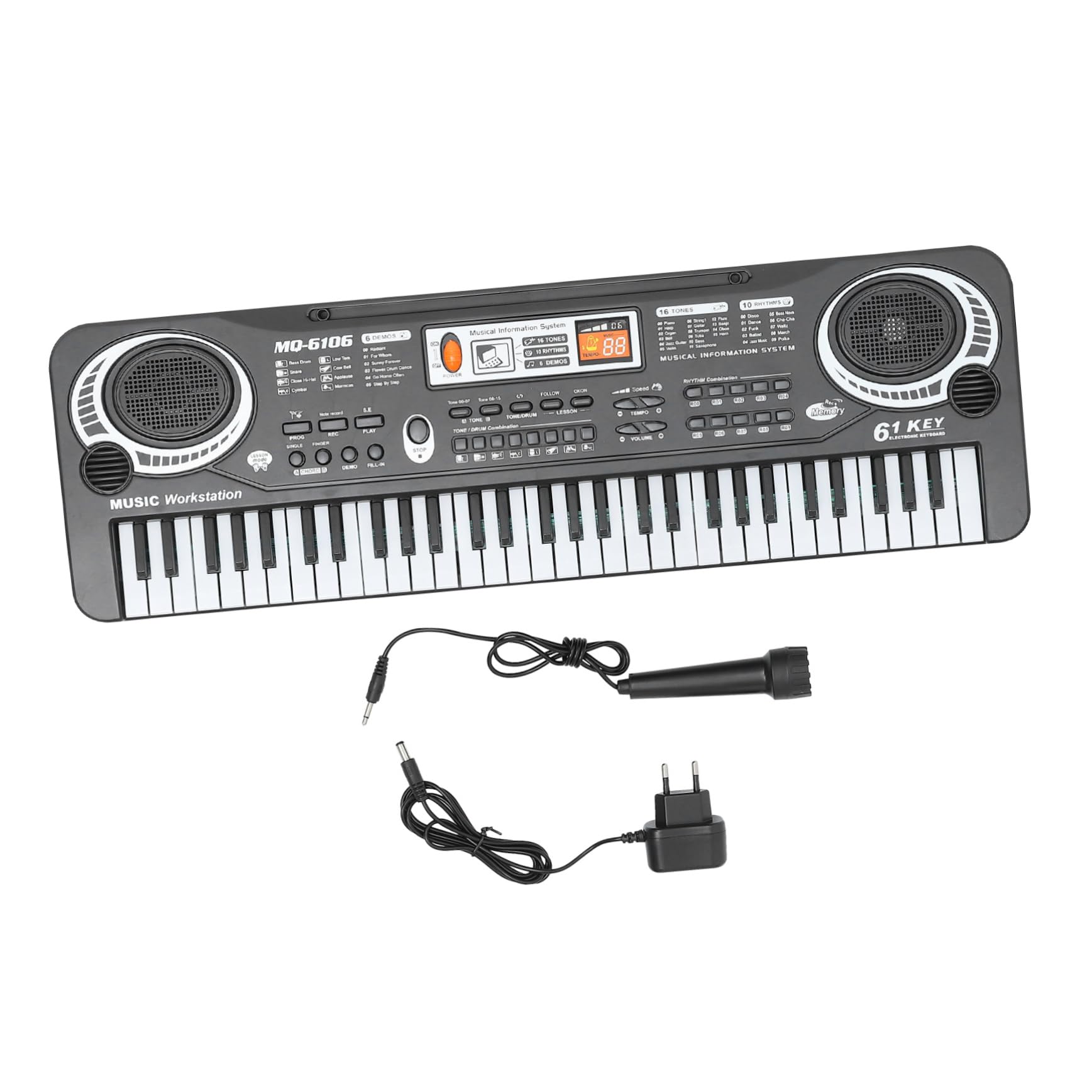 Juguete de Piano para Niños 61 Teclas, Abs Negro, Aprendizaje
