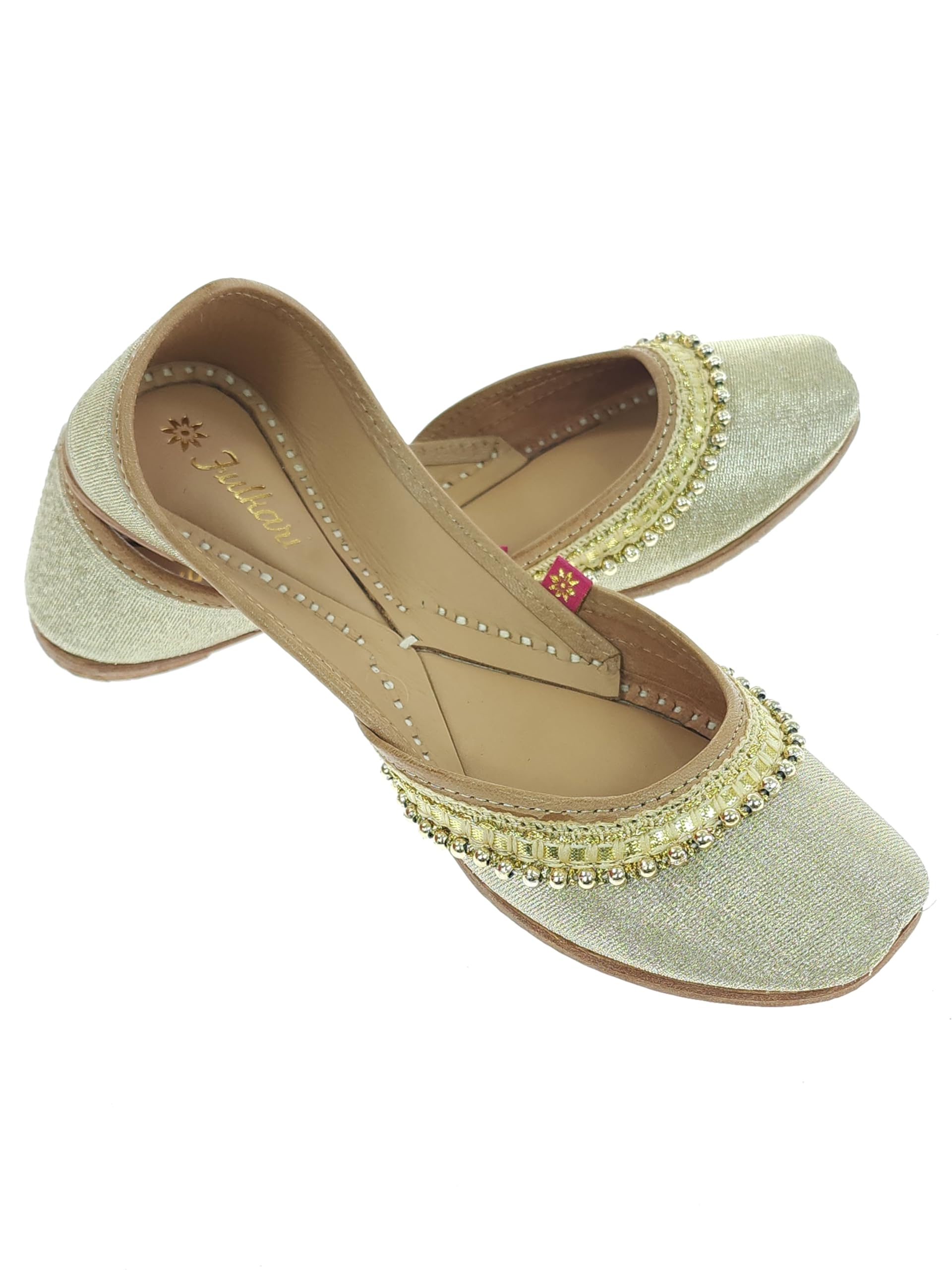 Women's Beads Payal Genuine Soft Leather Embroidered Jutis | Bite and Pinch Free Jutti | Punjabi Formal Juttis | Girl's Wedding Flat Ladies Mojari | Formal Ethnic Juti |-image-39