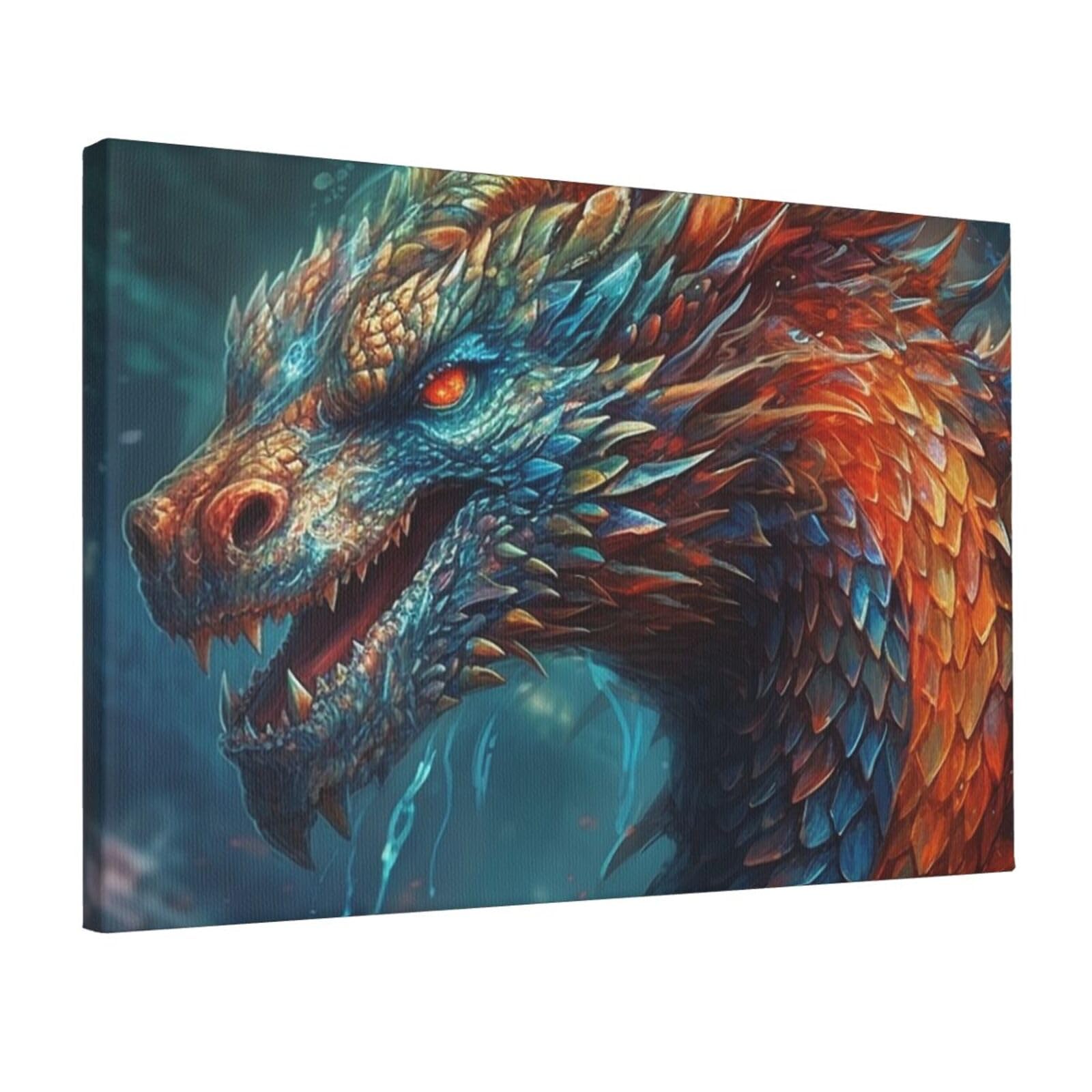 KLOPH Dragon art Canvas Wall Art for Living Room 12"x18" Modern Artwork Painting for Bathroom Hanging Canvas Prints Aesthetic Wallart for Bedroom Kitchen Office Wall Decor