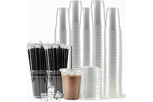 Disposable Cups with Lids and Straws - 200 Sets of 12oz Clear Plastic Cups