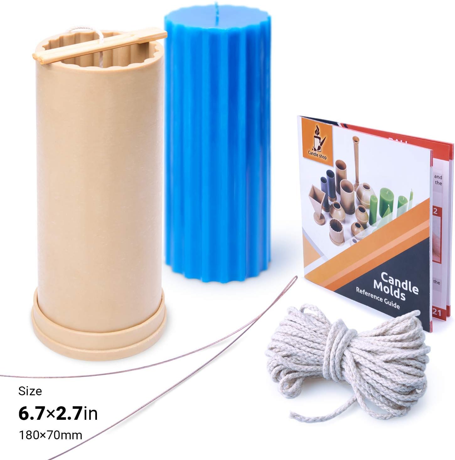 Сylinder Rib Mold - Height: 6.7 in, Width: 2.7 in - 30 ft. of Wick Included as a Gift - Plastic Candle Molds for Making Candles