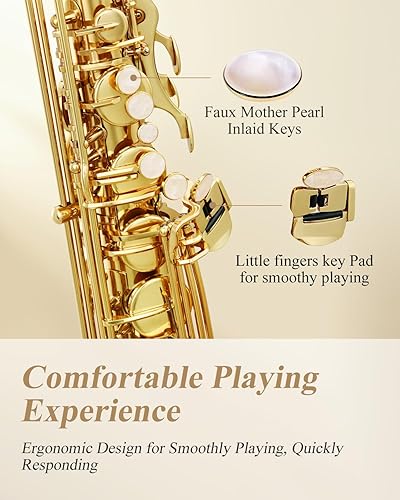 Vista 16 de Saxofón de bronce Eastar profesional Eb plano, kit completo para estudiantes principiantes con estuche de transporte, correas de boquilla, soporte