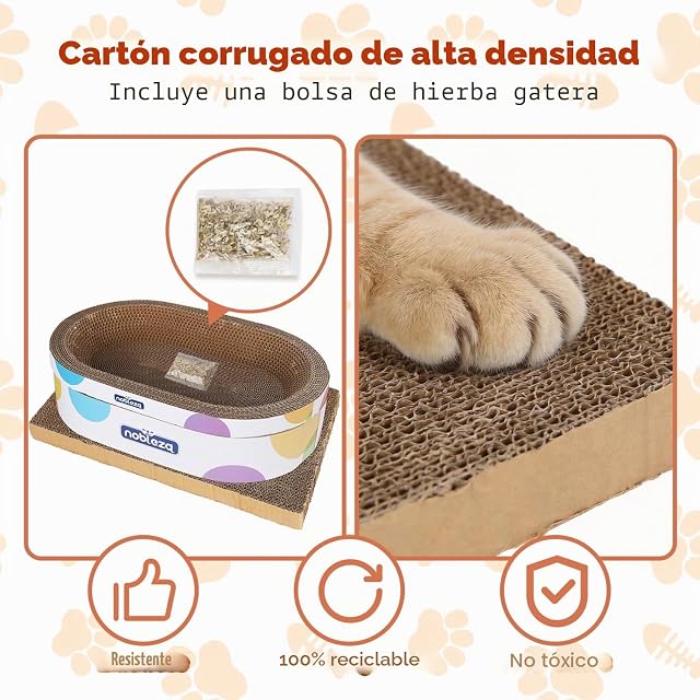 Foto 7 de 8 de Nobleza Rascador para Gatos 4 en 1 de Cartón Corrugado, Incluye Cama Ovalada, Tabla de Rascar Plana