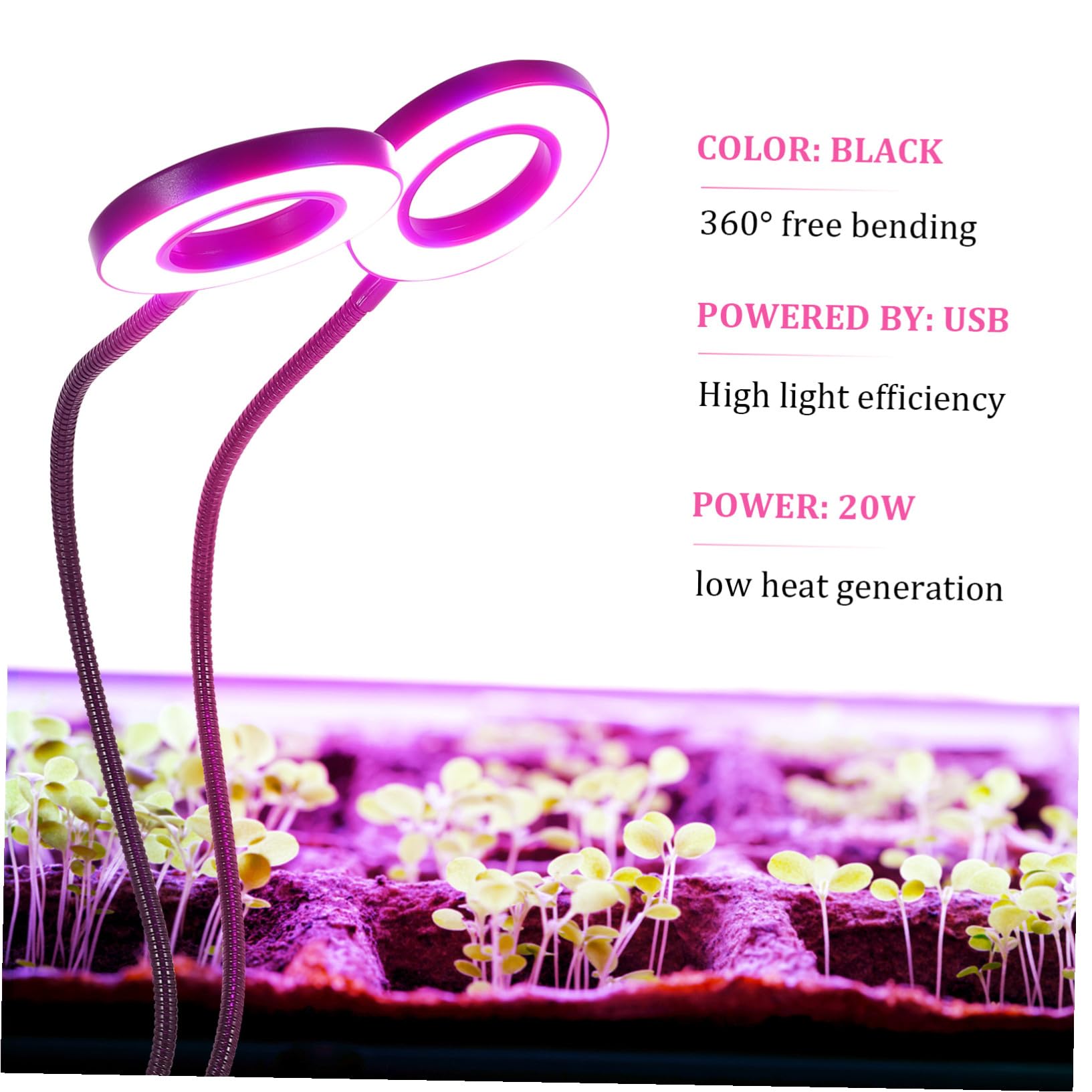 INOOMP Led Pflanzenlampe Clip Mit USB 5v Einstellbares Pflanzenwachstumslicht Für Zimmerpflanzen Full Spectrum Wachstumslicht Für Innenbereiche Energiesparend Und Langlebig