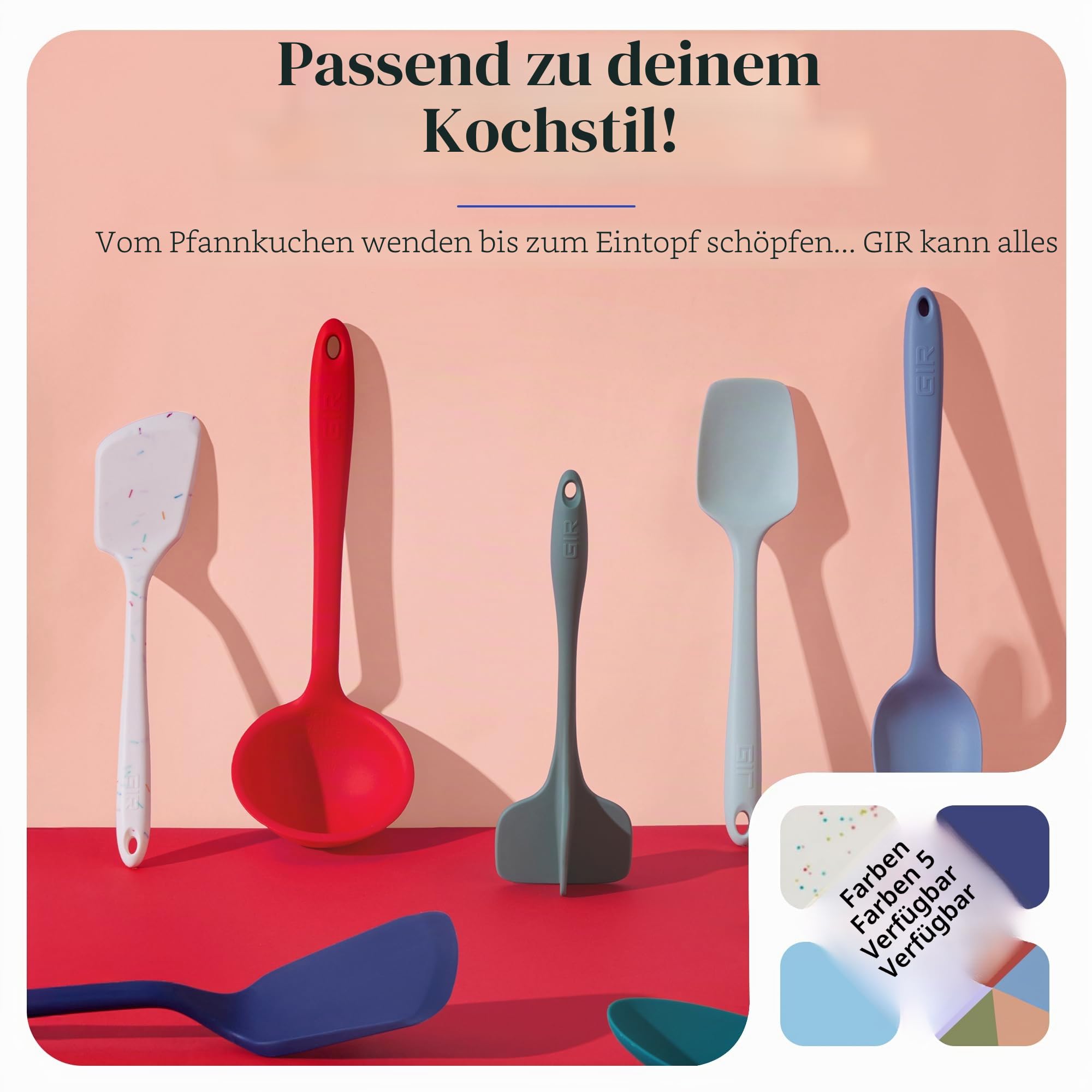 GIR: Get It Right GIRBDLE5UP111BLK Premium-Silikon-Utensilien-Set, antihaftbeschichtet, hitzebeständig, Küchenhelfer und Servierutensilien, Silikon-Spatel, Wender und Löffel, Schwarz