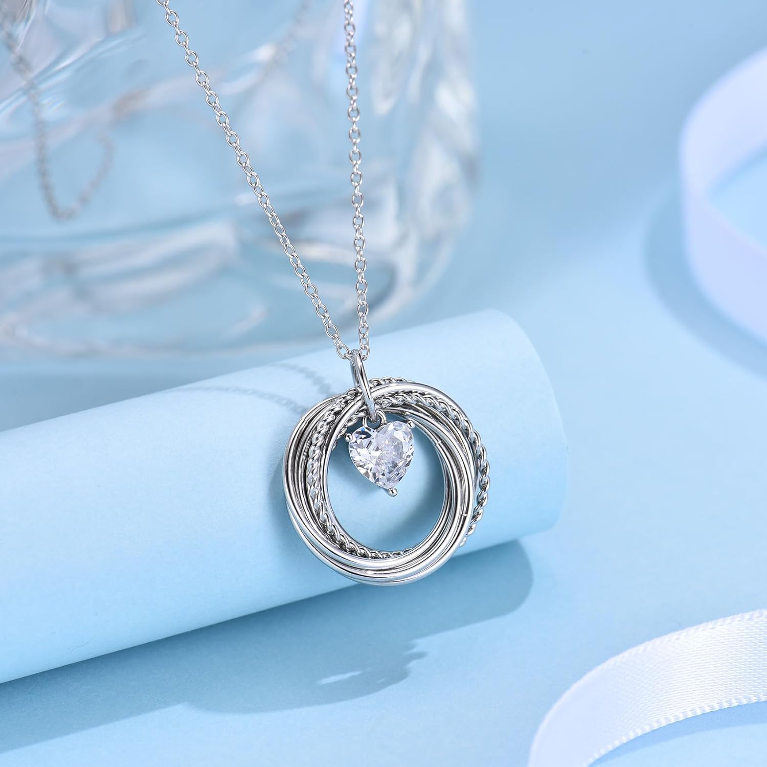 EPIRORA 30th 40th 50th 60th 70th 80th 90th 100th Birthday Gifts for Women, Heart Cubic Zirconia Pendant Circles Necklace for Her 30 40 50 60 70 80 90 100 Years Old Birthday Jewellery Gifts - Image 2