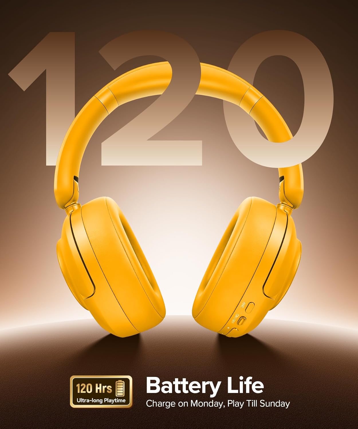 Hybrid Active Noise Cancelling Headphones,120H Playtime Bluetooth 6.0 Over Ear Headphones with Hi-Res Audio,5 ENC Mics Clear Call,HiFi Stereo Foldable Wireless Headphone Headset for Travel Office Game