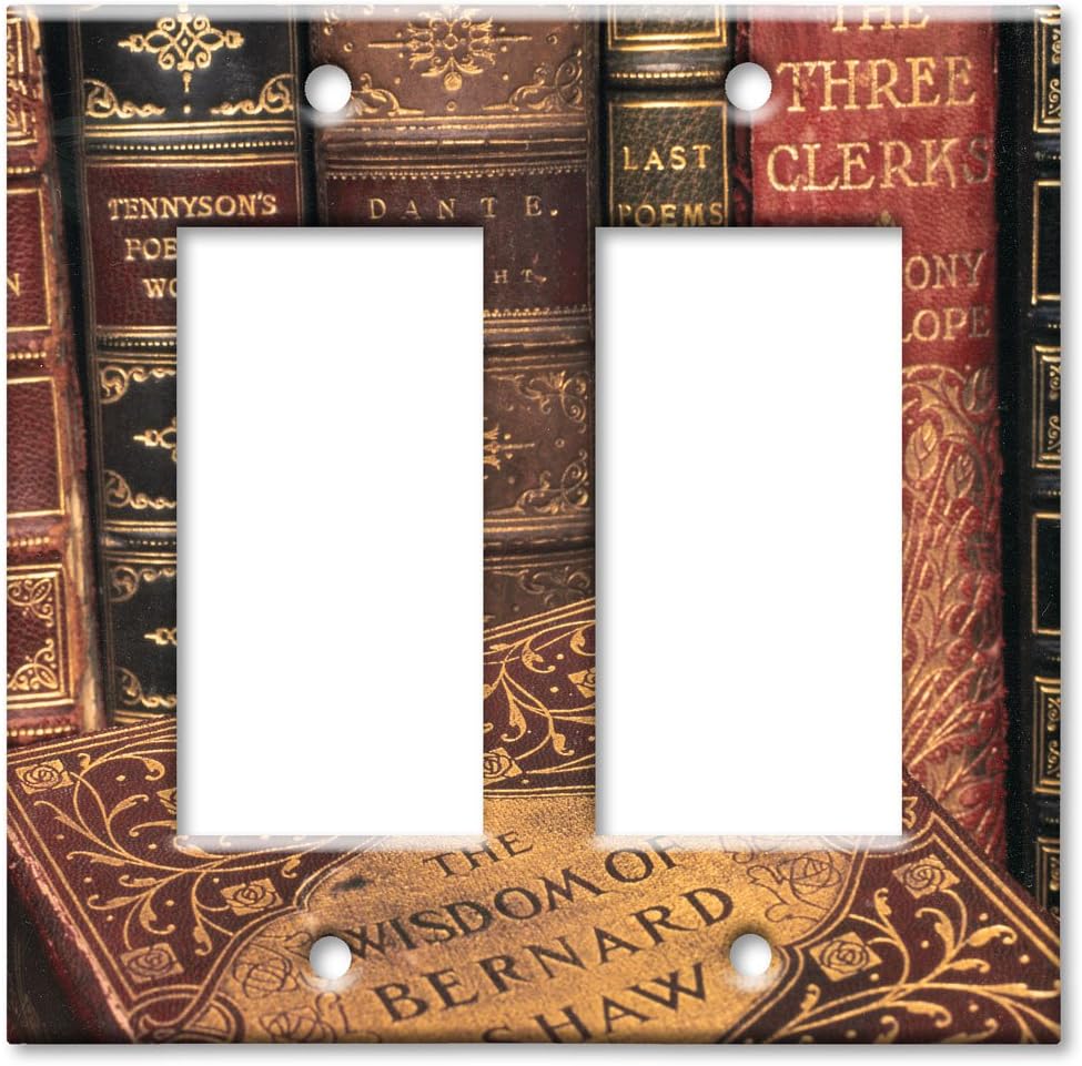 Art Plates - Double Gang Rocker Decorative Metal Wall Plate - Books - (Made in USA)
