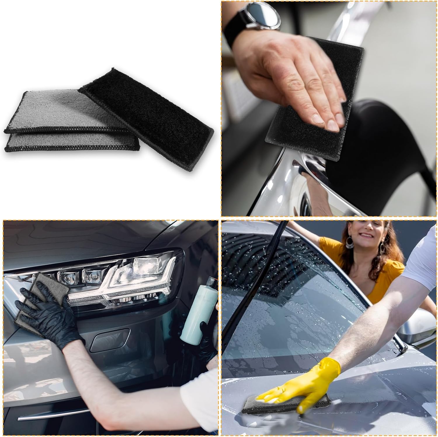 3 Pcs Interior Scrubbing Sponges, Scrub Pads Car Detailing, 6"×5" Interior Scrub Pad, Microfiber Car Wash Sponges for Cars Leather, Boat, Wood, Plastic, Marble, Motorcycle, Upholstery (Gray Black) - Image 5