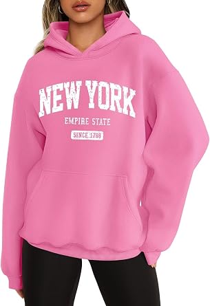 ORANDESIGNE Womens Oversized Graphic Print Hoodie Fleece Tops with Pocket