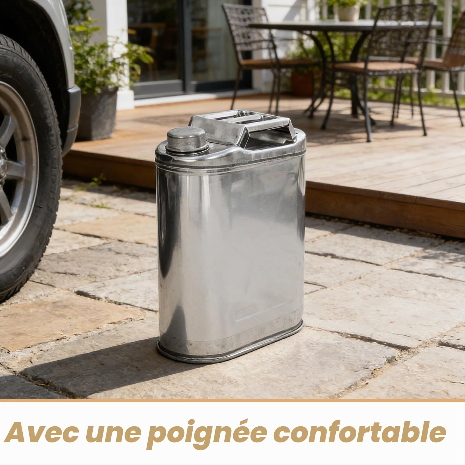 NUOBESTY Jerrican en Acier Inoxydable 10l avec Bec Verseur Ventilé et Poignée Ergonomique, Réservoir Étanche pour Eau et Plantes de Jardin en Extérieur