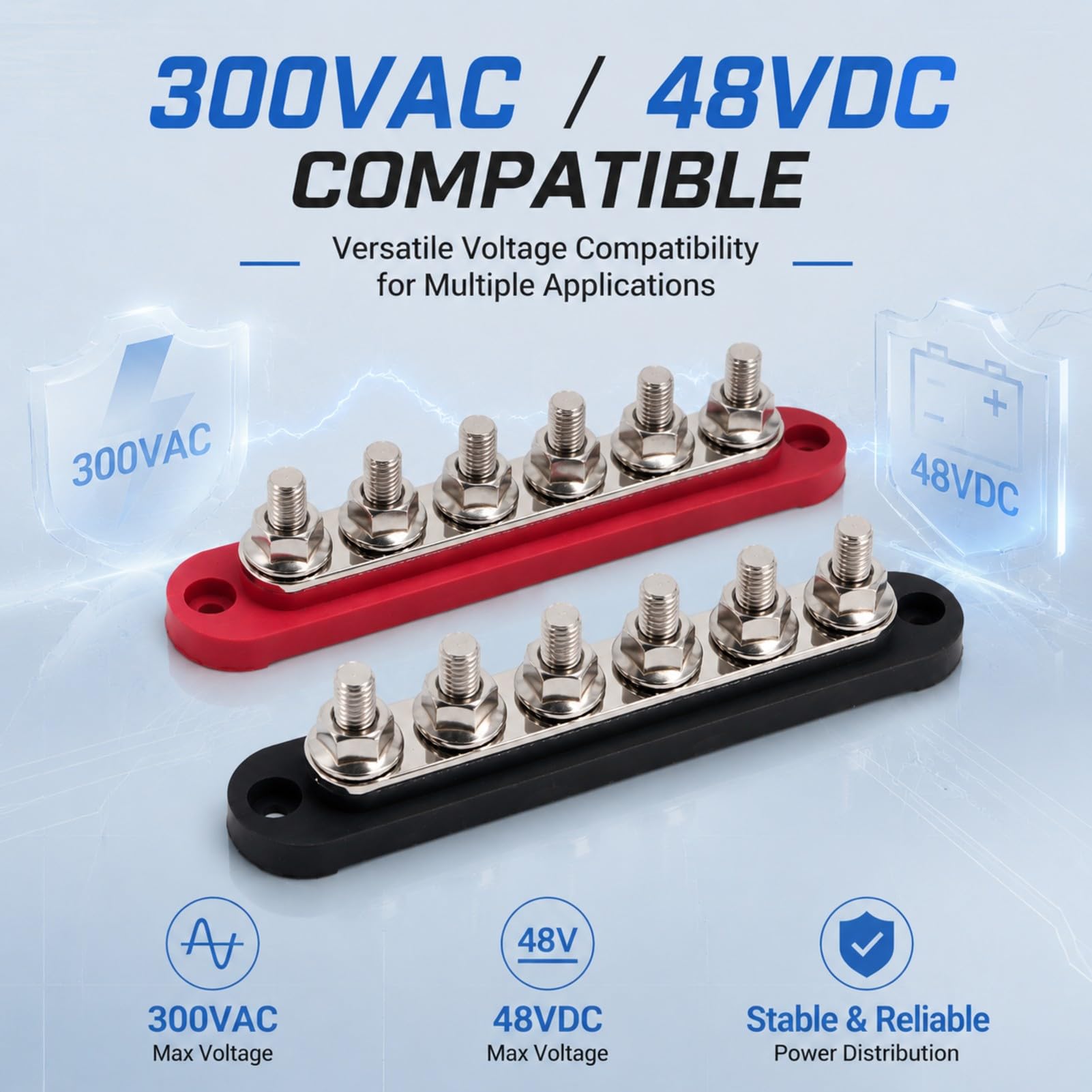 2 uds terminales de distribución de energía M8 placa de cobre terminales de acero inoxidable barra de bus de batería 150a 300vac 48vdc para automóvil barco