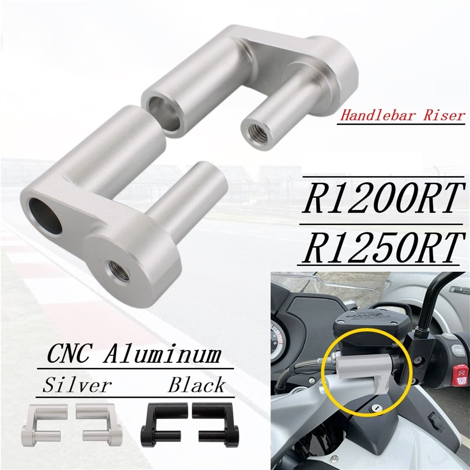riser manubrio moto Per BMW R1200RT R1200 RT R1250RT R1250 RT 2014 2015 2016 2017 2018 2019 Moto 1.625 "Kit riser manubrio regolabile rialzo manubrio moto (Color : 2-Silver)