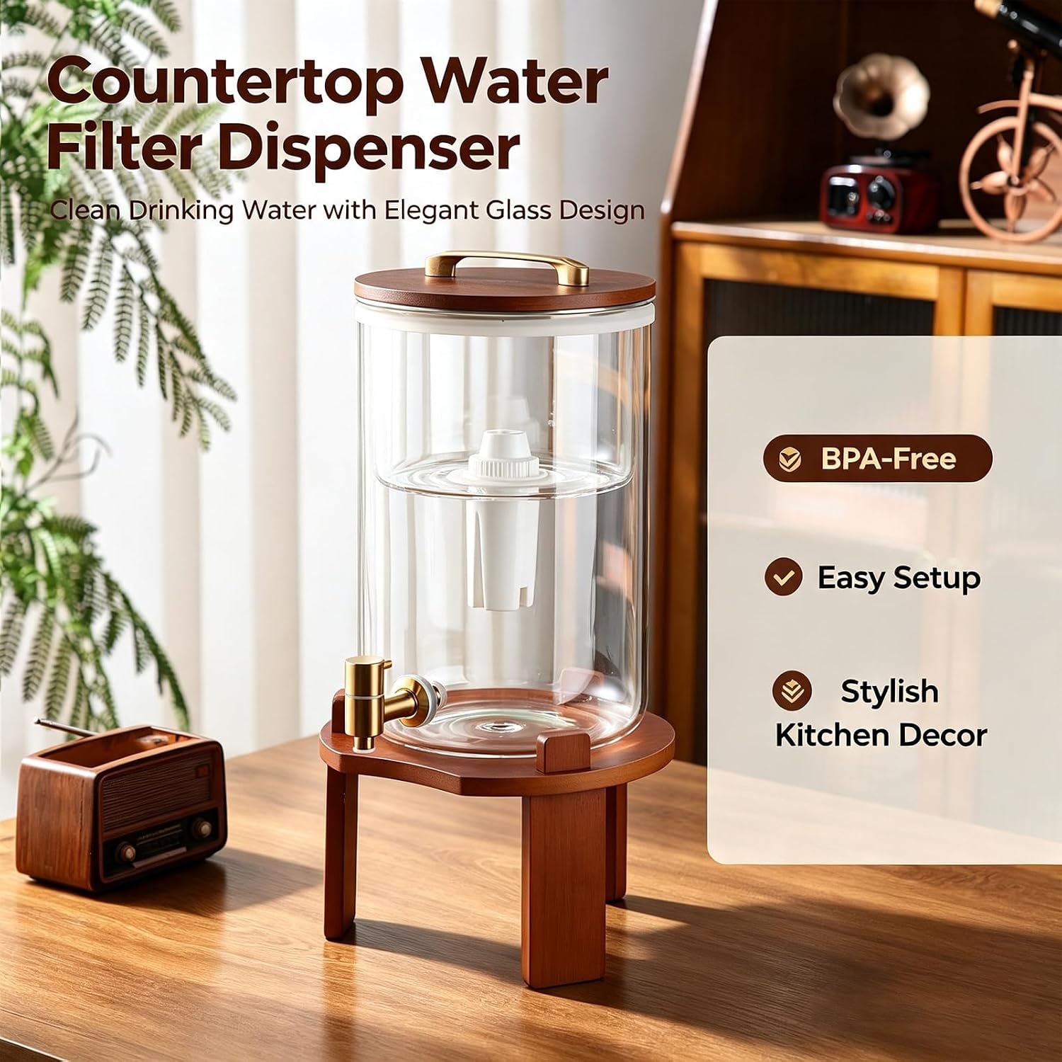 Gravity Water Filter Dispenser, Countertop Drinking Water Filtration System, NSF 42, 53 & 372 Certified Kitchen Water Filter, 2.1 Gallon for Household & Office image 5