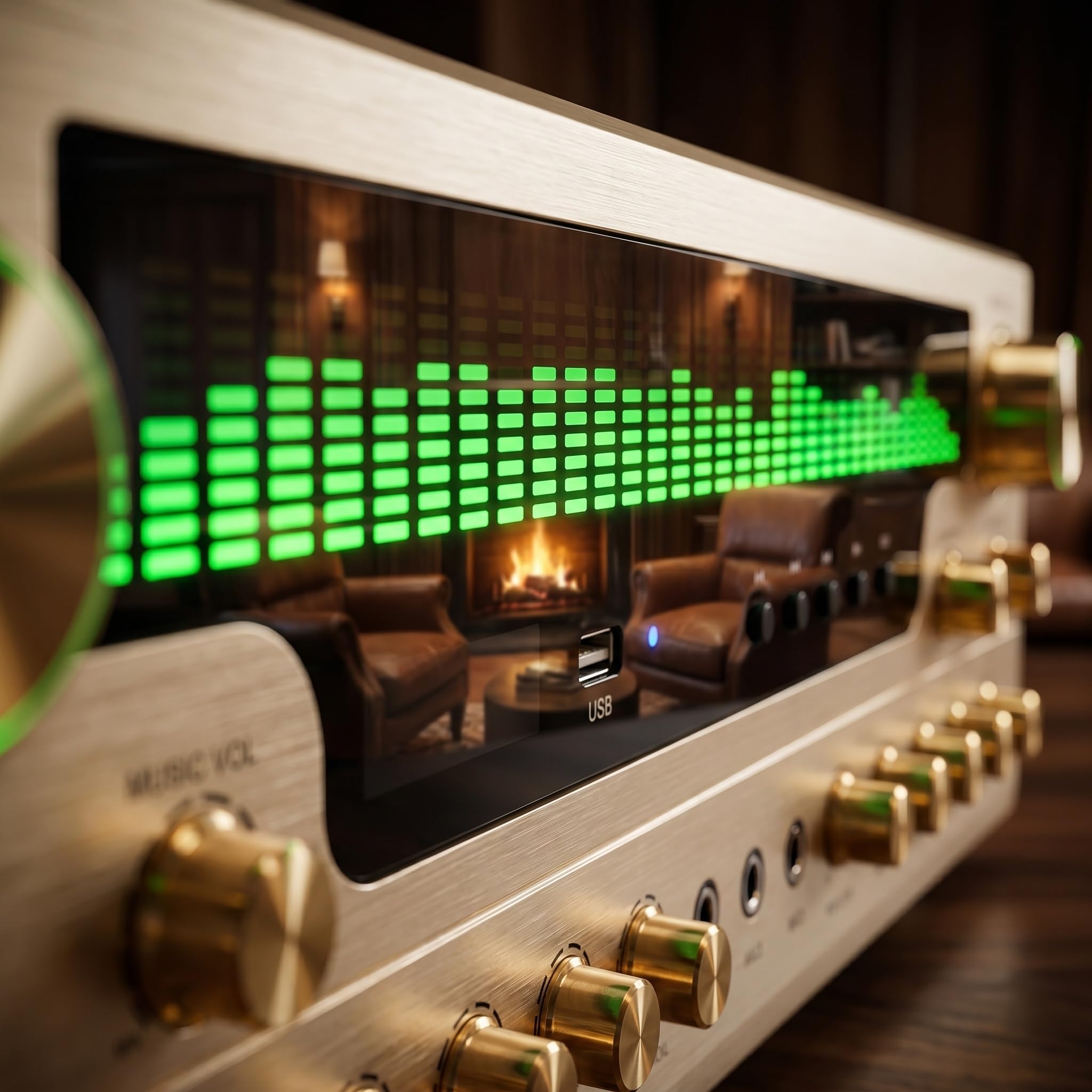 Receptor estéreo de 7.1 canales, amplificador de audio doméstico, con pantalla de espectro de 31 partes, reproducción Bluetooth 5.1/USB/entrada auxiliar/micrófono óptico/coaxial, con mando a