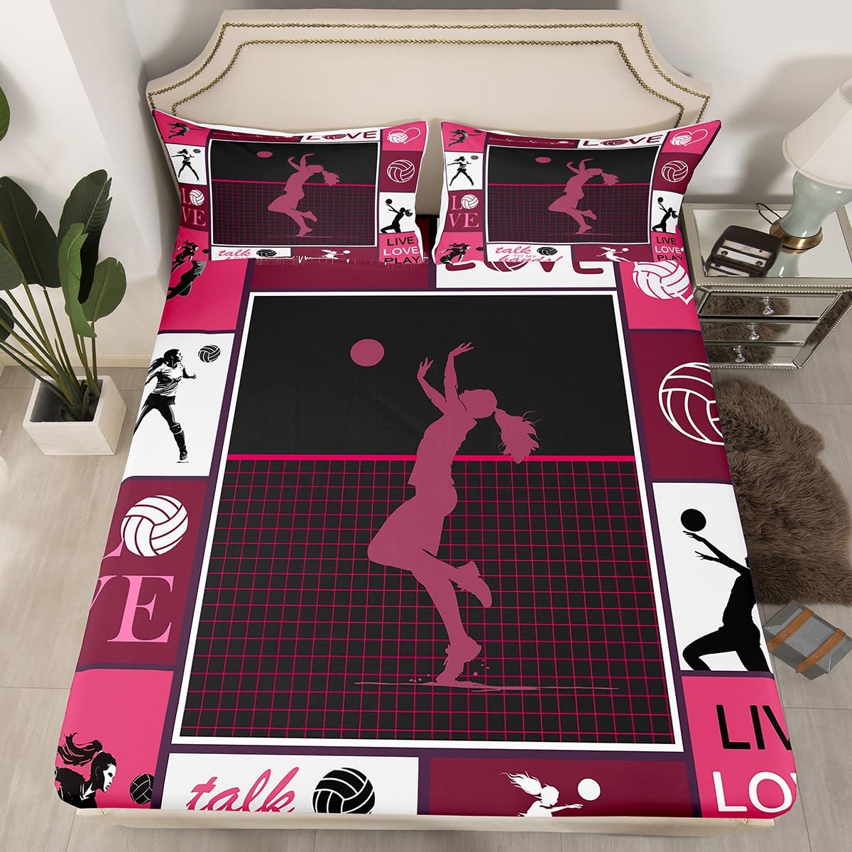 Parure de lit pour enfants à carreaux géométriques en patchwork et thème sport de balle