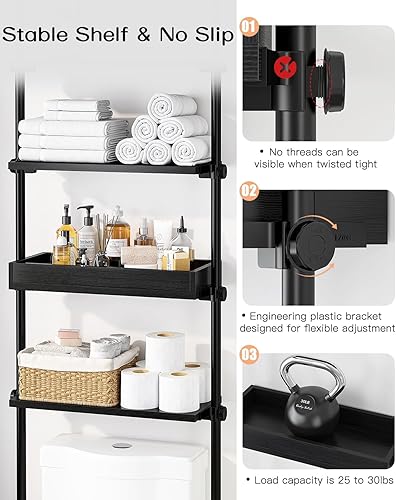 Miniatura 4 de ALLZONE Almacenamiento sobre el inodoro, organizador de estante de baño de madera de 4 niveles, gabinete de almacenamiento ajustable sobre el