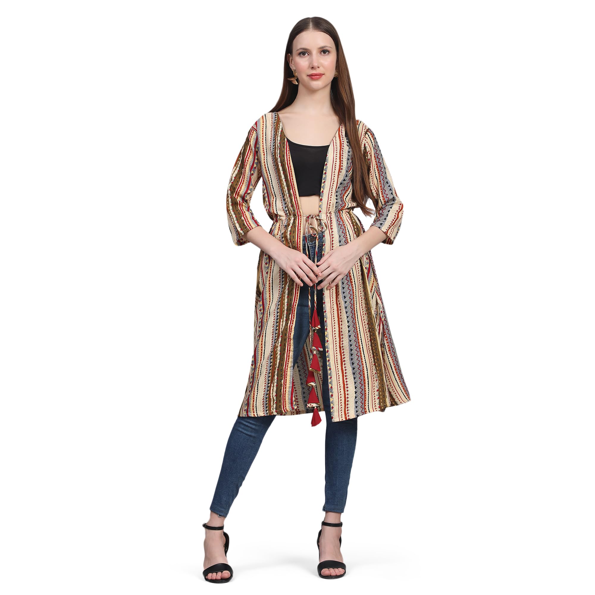 dharm house Women's Abstract Print Front Tie-up Knee Length Shrug Poncho-picture-50