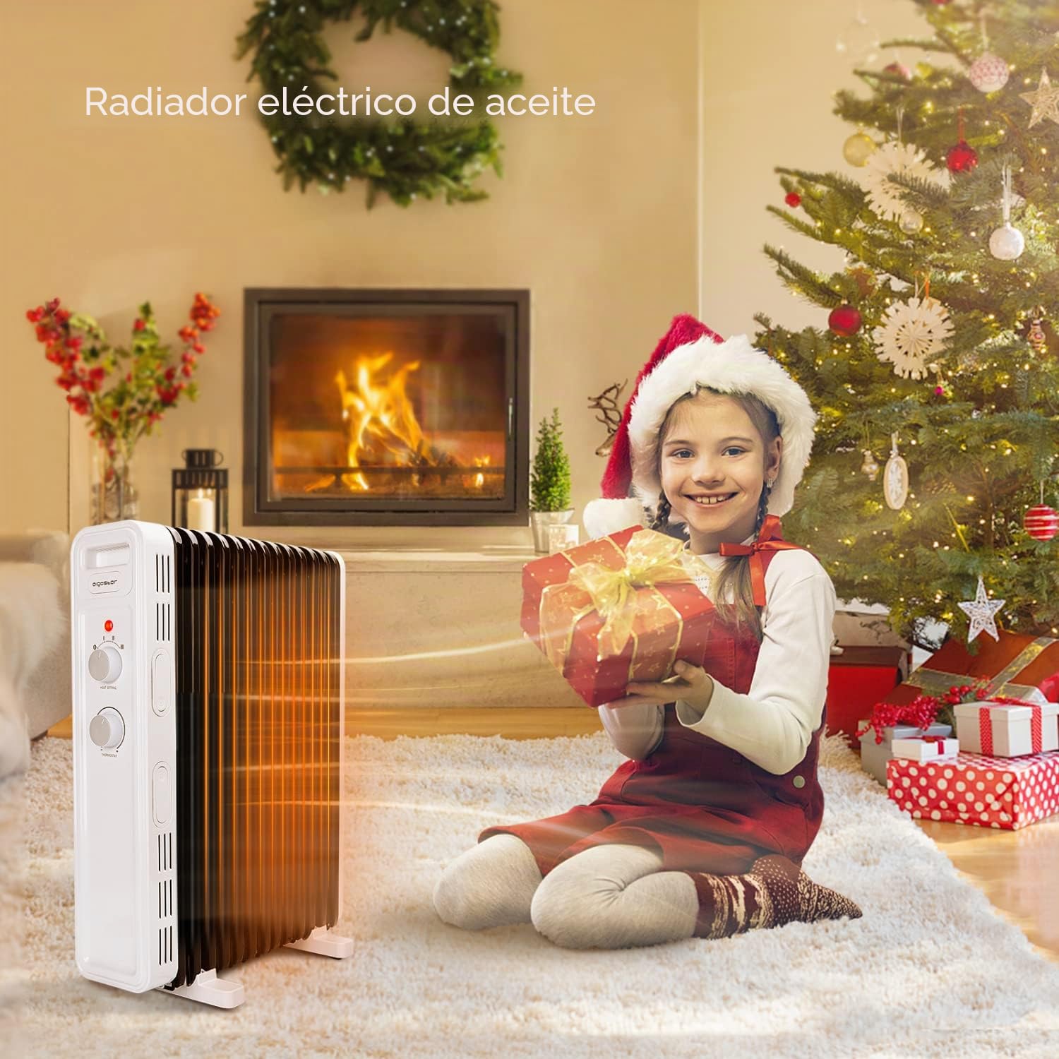 Aigostar Radiador de Aceite de 13 Elementos, 2500 W, Silencioso, 3 Niveles de Potencia, Termostato Ajustable y Función de Apagado Seguro, Protección Antivuelcos, Recomendado para Estancias de 25 m2