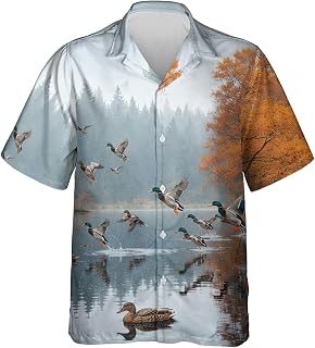 Duck Hunting Men's Hawaiian Shirt - Hunting Casual Button Down Hawaiian Shirts for Men Series 20