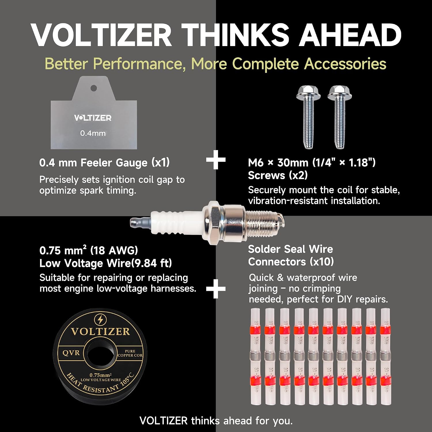 VOLTIZER 30500-Z5T-003 30500-Z5T-004 Coil – Fits Honda GX390 Ignition Coil with 4-Prong Connector – Includes Replacement Spark Plug and Installation Accessories – Factory Direct Value Kit