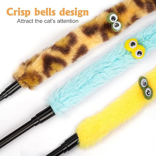 Miniatura 5 de Juguetes para gatos de interior, juguetes de varita de gato arco iris, bola de felpa con volteos de plumas, juguete interactivo de plumas para juego