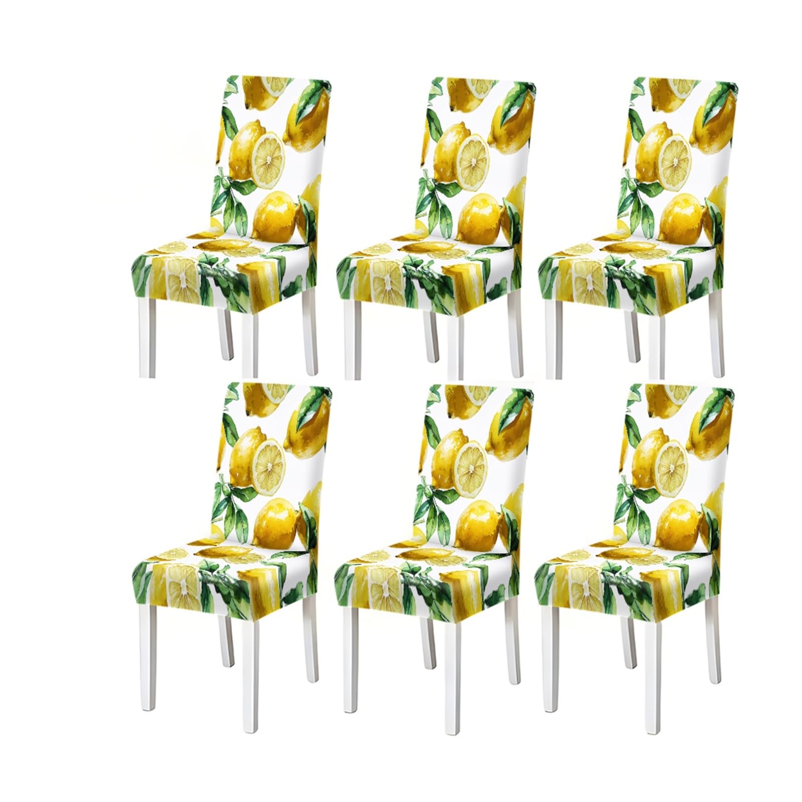 KXUAUV Watercolor Lemon Fruit Pattern Print Dining Chair Covers Set Of 2/4/6, Stretch Slipcovers For Kitchen Dining Room Seat Protectors for Restaurant Hotel Party(6PCSChair cover)