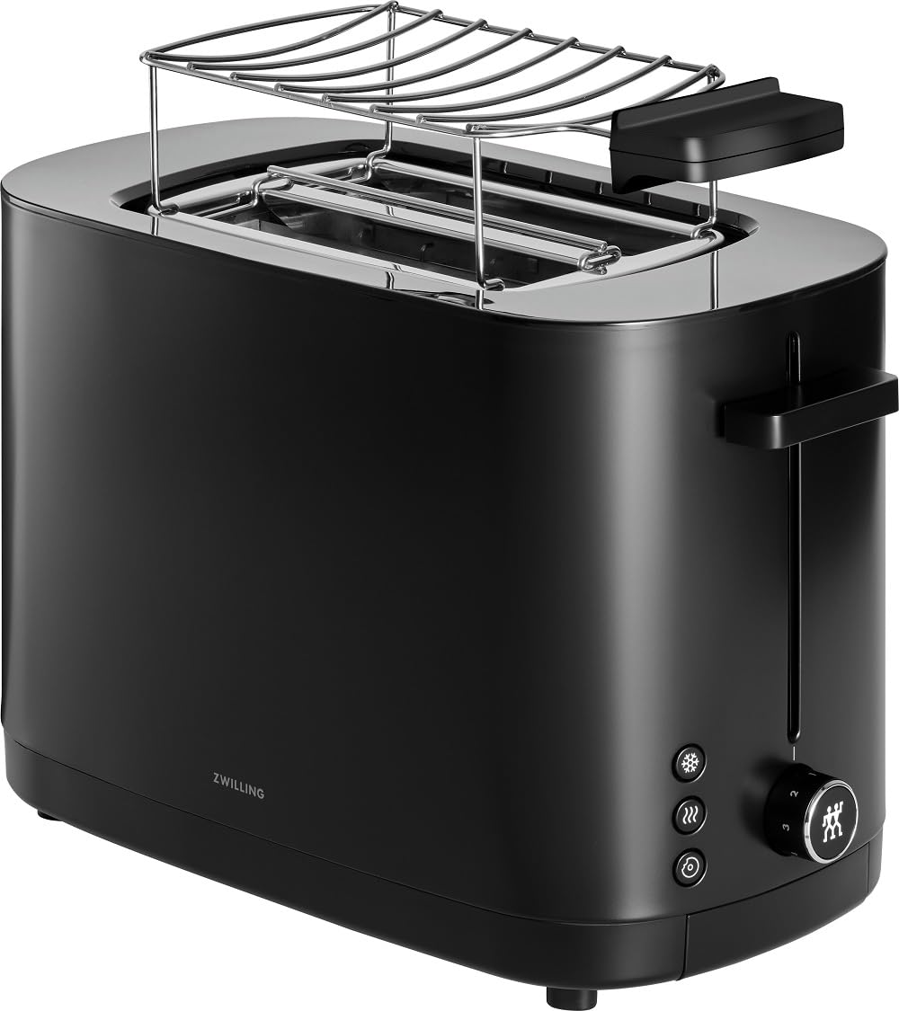 ZWILLING ENFINIGY Broodrooster met 3 automatische programma's, 7 bruiningsgraden en uitschakelfunctie, lange sleuf broodrooster voor 4 korte of 2 lange sneden, met opzetstuk voor broodjes, zwart
