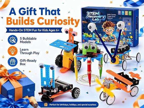 STEM Kits for Kids Ages 6-12, 5-in-1 Robot Building Science Kit for Boys Girls, DIY Robotics Engineering Projects, Educational STEM Toys, Birthday for Kids Age 6 7 8 9 10 11 12