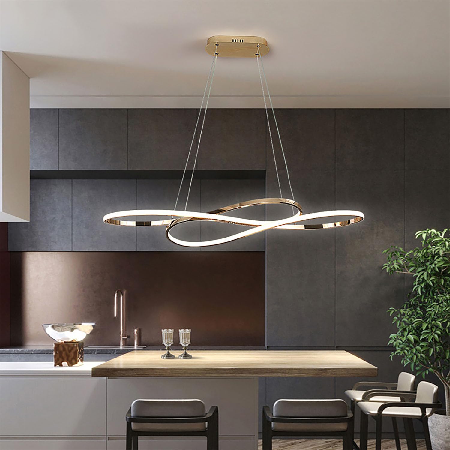 ASJK nowoczesne lampy wiszące led żyrandole do salonu,żyrandol led z pilotem ściemniania za pomocą pilota, akrylowa lampa wisząca do kuchni, jadalni i salonów. Złoto