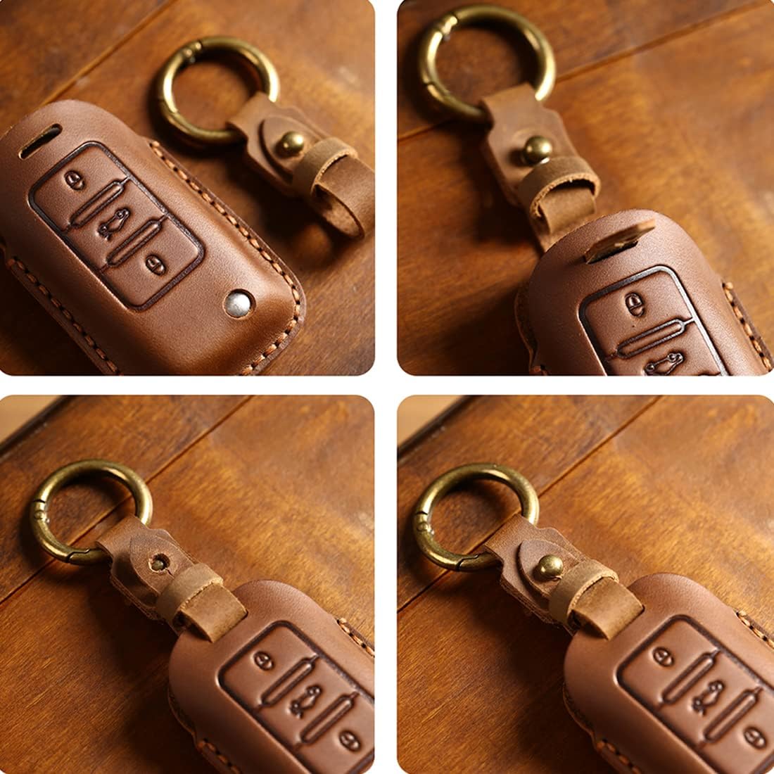 Handmade Leather Key Fob Cover Fit for Mazda 3 Hatchback 2019-2021, Mazda CX-5,CX-30,CX-9,CX-12 2020-2021 4-Buttons