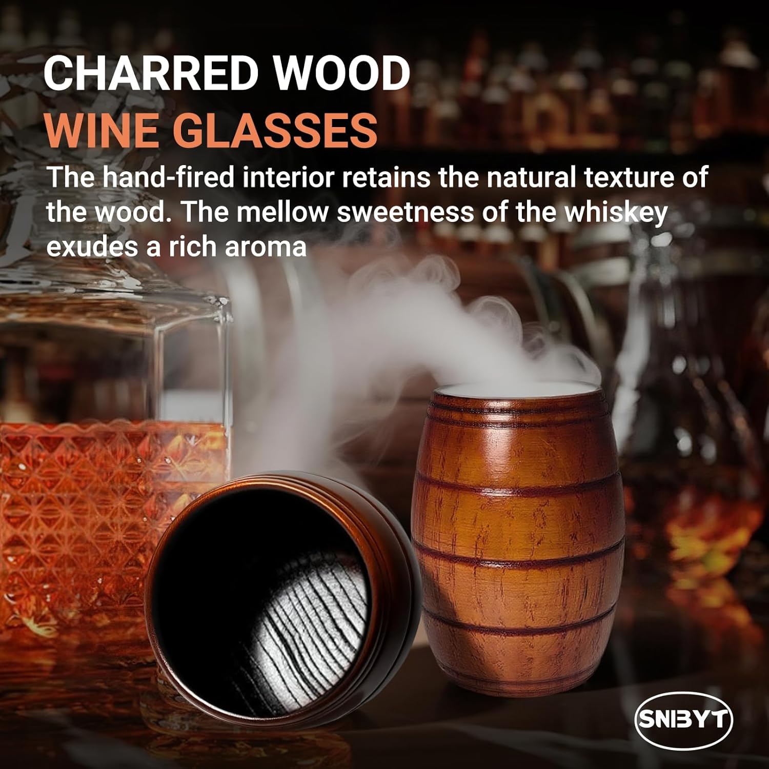 Charred Wooden Bourbon Drinking Glass Handmade Whiskey Glasses Bourbon for Men Great Bourbon Glass Whiskey Gifts for Men, Dad, or Brother Birthday Gifts & Holiday Gifts 2pcs