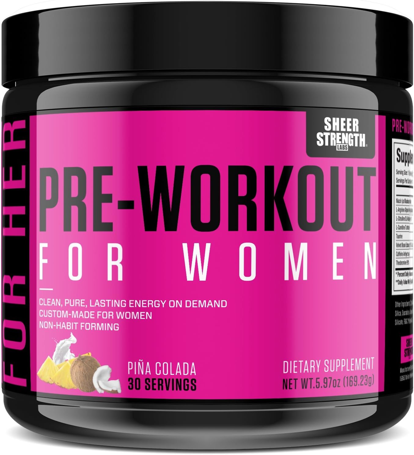 Sheer Strength Labs Pre Workout for Women with L Arginine (v2) - Energy, Stamina, Healthy Weight Loss | Non-GMO & Non-Habit-Forming | Nitric Oxide Booster Powder Supplement, 30 Servings