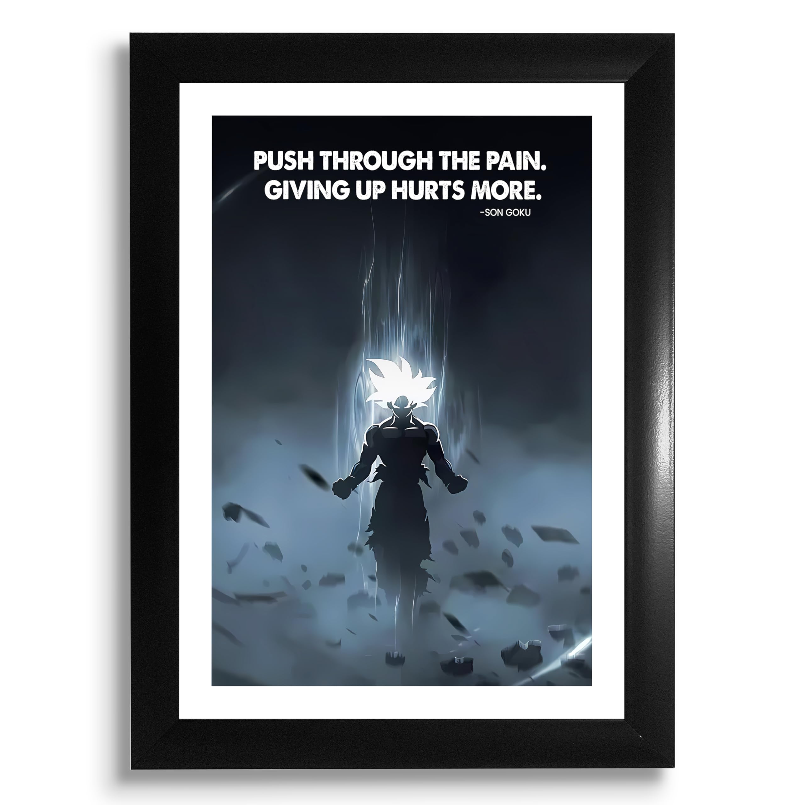 MODERN GALLERY MART Anime Frame β A4 Size (8.3 x 11.7 inch) β Anime Quotes Framed β Motivational & Aesthetic Wall Art for Bedroom, Living Room, Office, and Gift Purposes (Son Goku)
