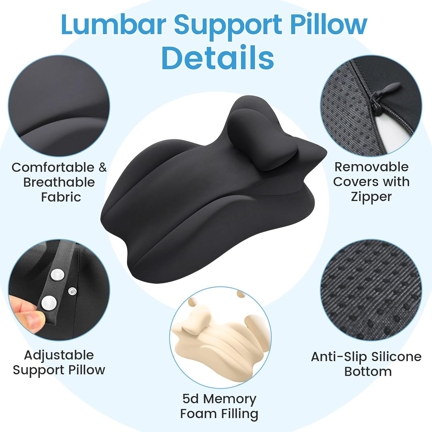 LiveGo Memory Foam Wedge Pillow, Multi-Position Support Pillow for Adults, Ergonomic Prone Pillows with Removable Cover for Sleeping, Reading, Acid Reflux, Back,Neck, Legs Elevation