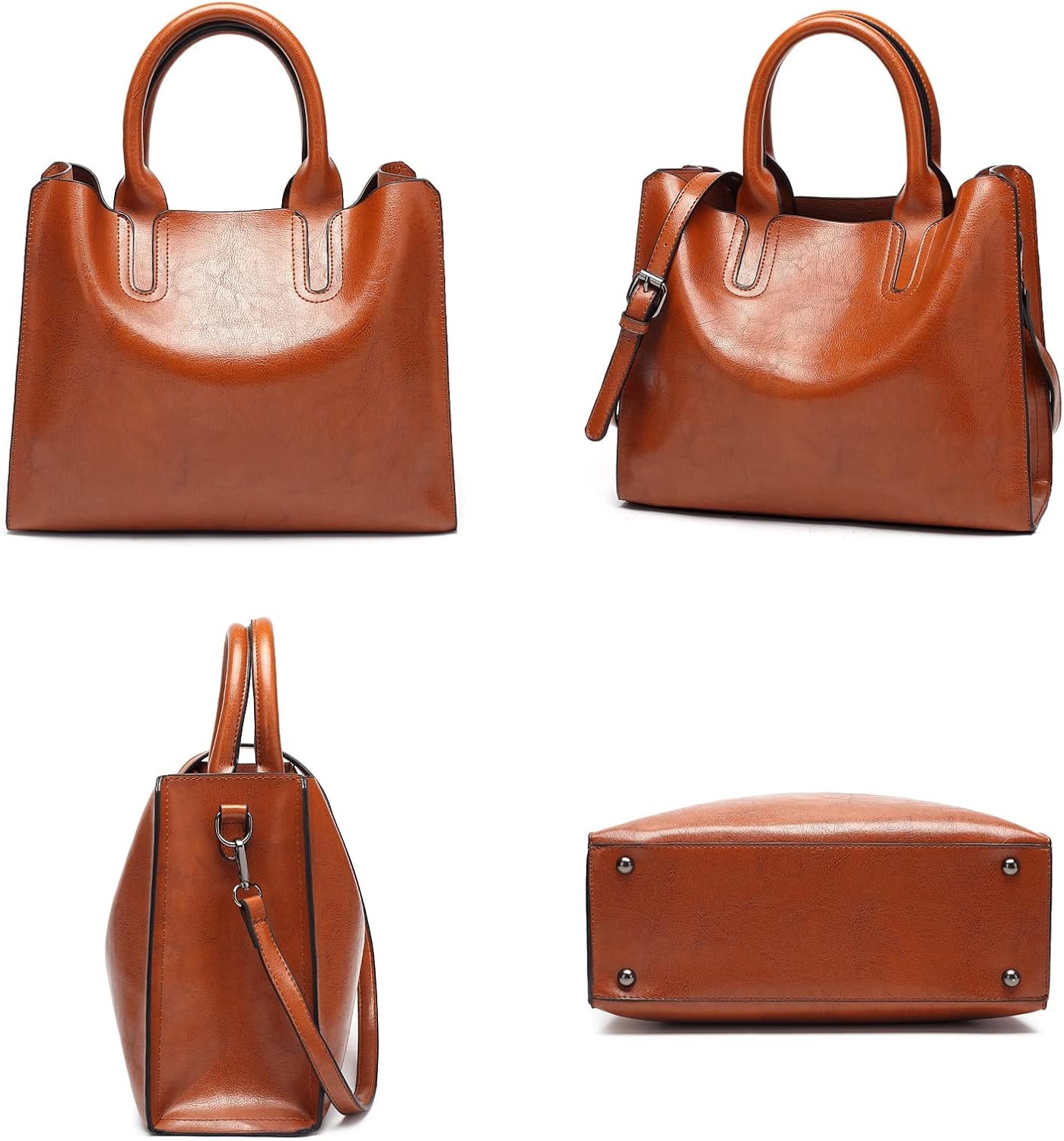 ZOSIVEB Women Fashion Tote Handbags Lightweight PU Leather Satchel Shoulder Bags Retro Oil Wax Handle Purse