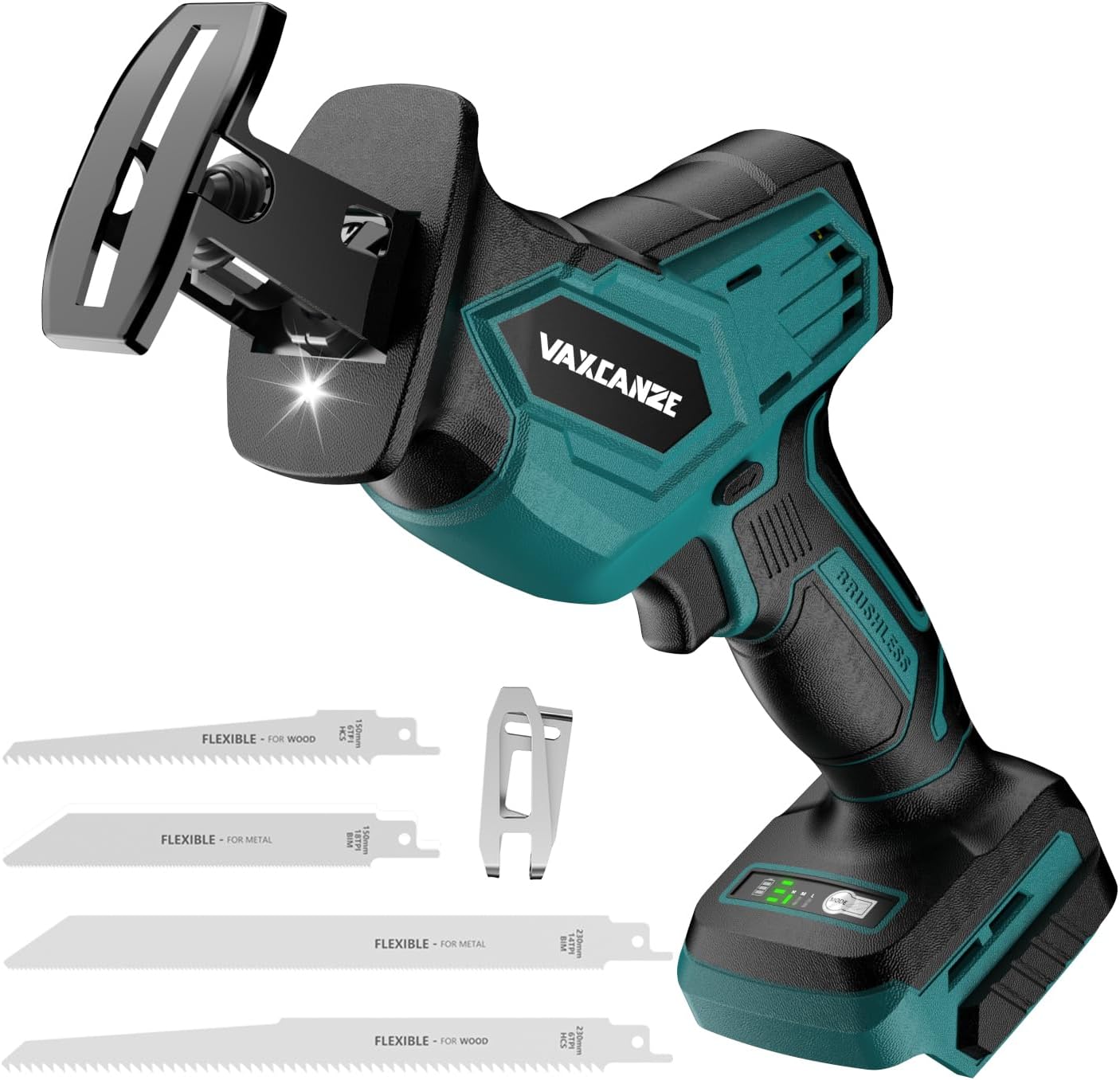 Cordless Reciprocating Saw for Dewalt 20V Battery, 3 Variable Speed 0-3500 Brushless Motor, Tool-free Blade Change, 4 Saw Blade Potable Recipro kit for Wood/Metal/PVC Cuts - Tool Only