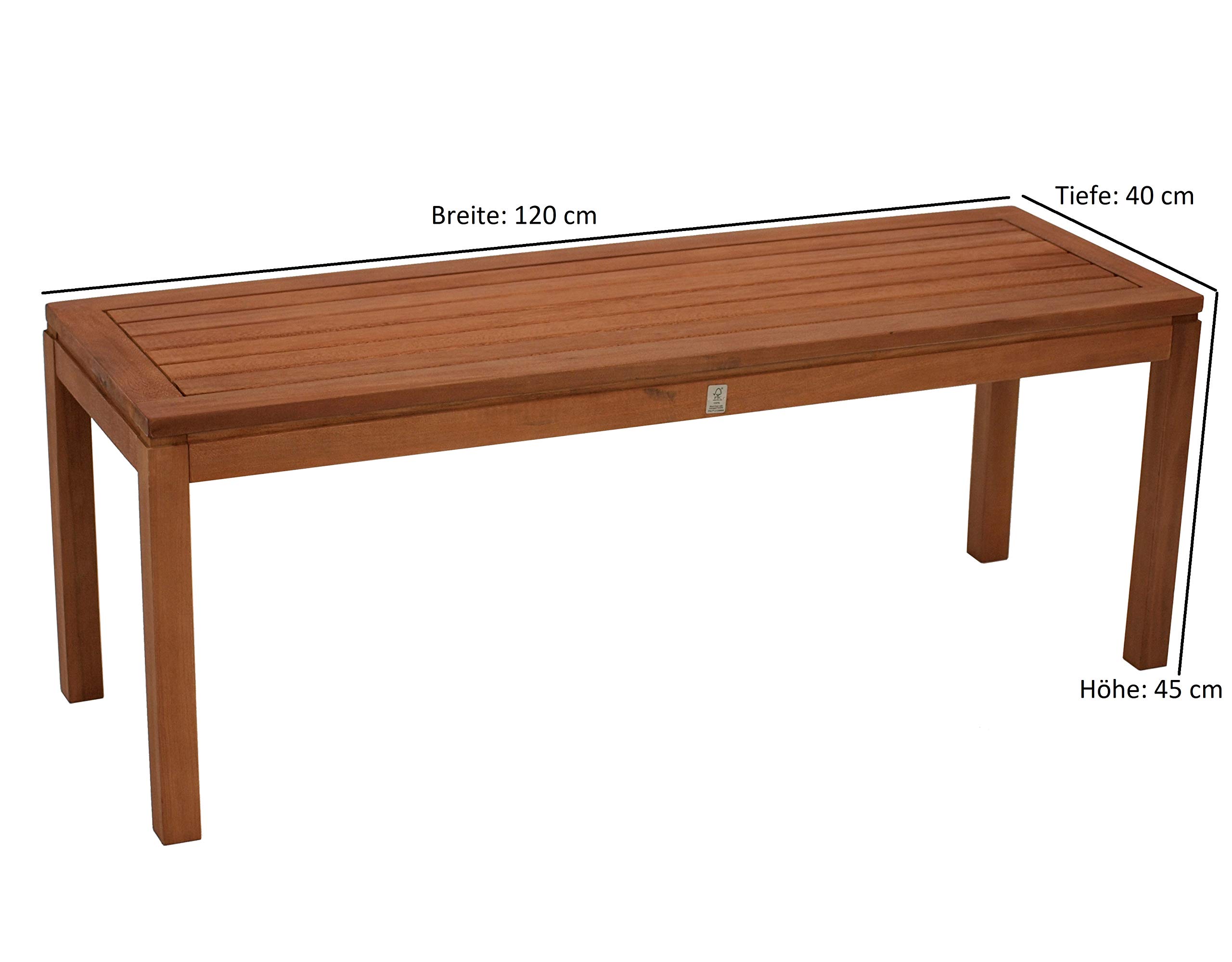 DEGAMO Hockerbank Gartenbank Solo 2-sitzer aus Massivholz, Breite 120cm, geöltes Eukalyptusholz, FSC®-Zertifiziert