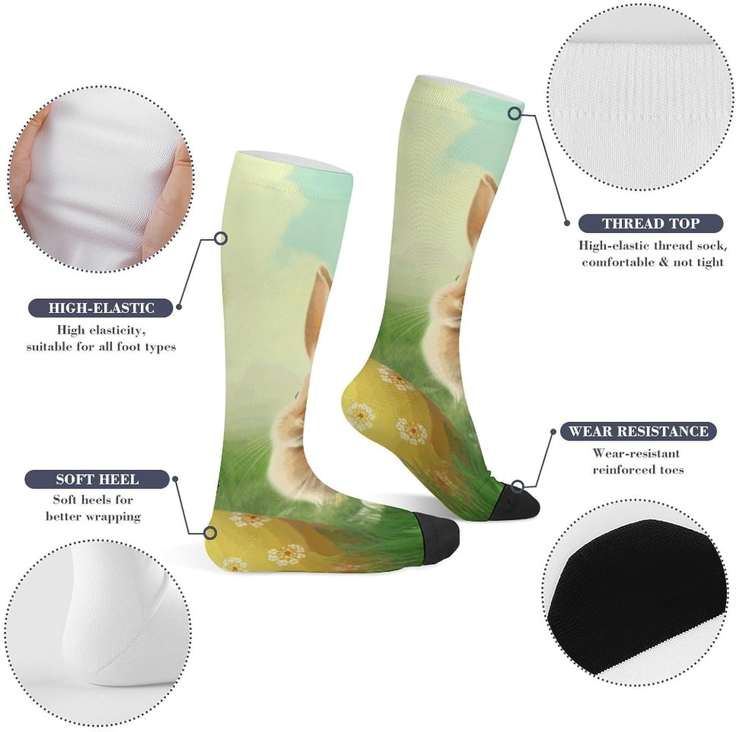 Easter Bunny Spring Butterfly Compression Socks for Women Men Comfort Over The Calf Socks Moisture Wicking Breathable Athletic Sock