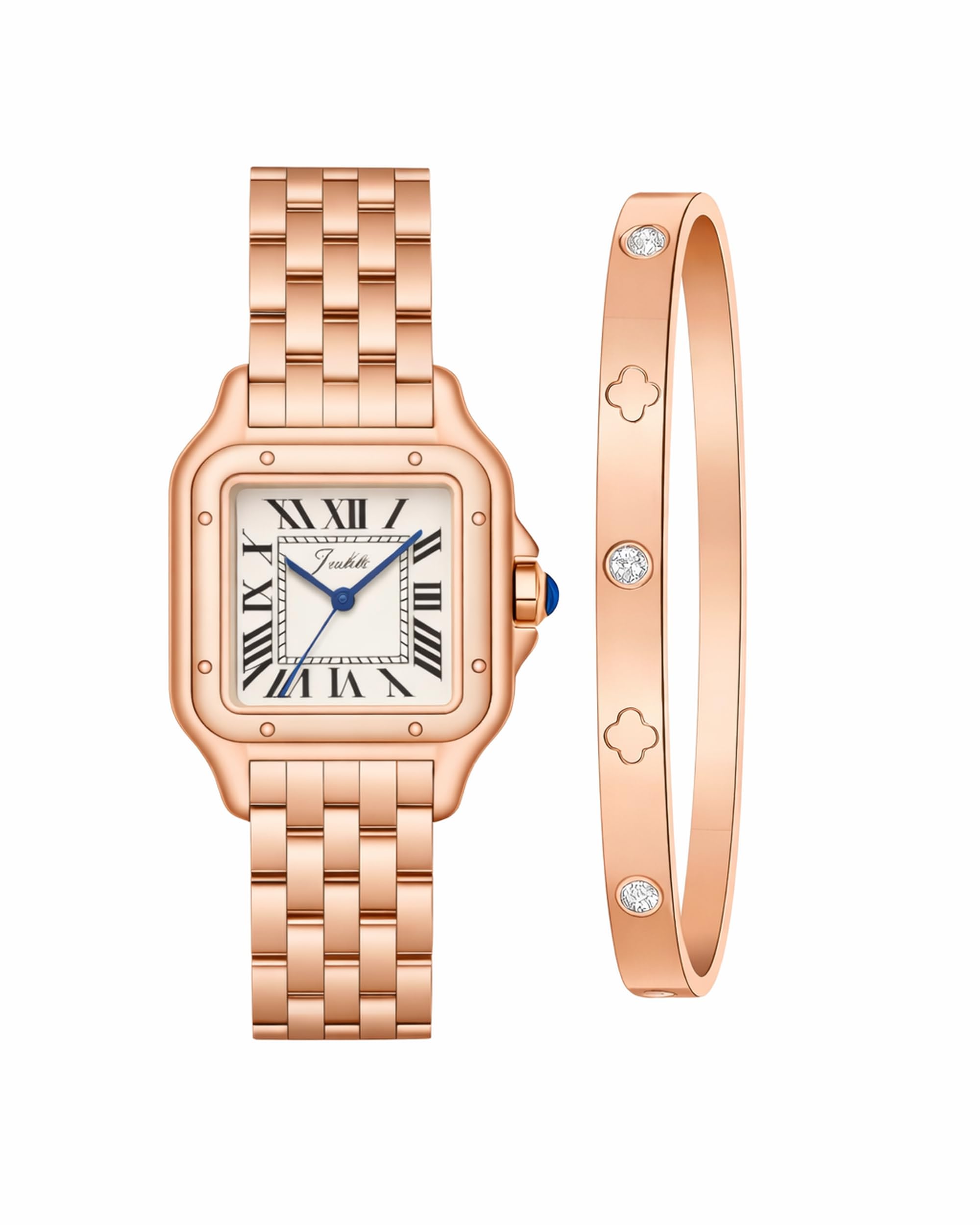 Relojes de oro para mujer, pequeña esfera romana vintage, pulsera de amor, elegante juego de joyas para mujer