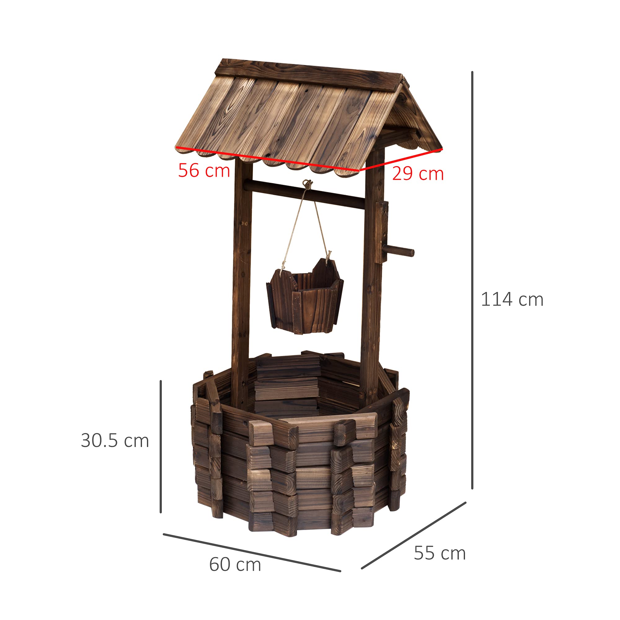 Outsunny décoratif puits en Bois d'extérieur Pot de Fleurs Jardin Décor de Jardin W/Seau