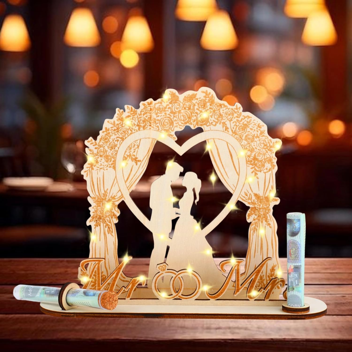 Wedding Gifts for Bride and Groom, Wedding Money Gift, Wedding Forest Wedding Decoration Made of Wooden Flower Tendrils for Wedding Anniversary Money Gift Made of Wood for Mr and Mrs (Wood Colour)